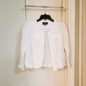 Melanie Lyne - Cotton & Linen- Blend Eyelet Crop Blouse - Size 10